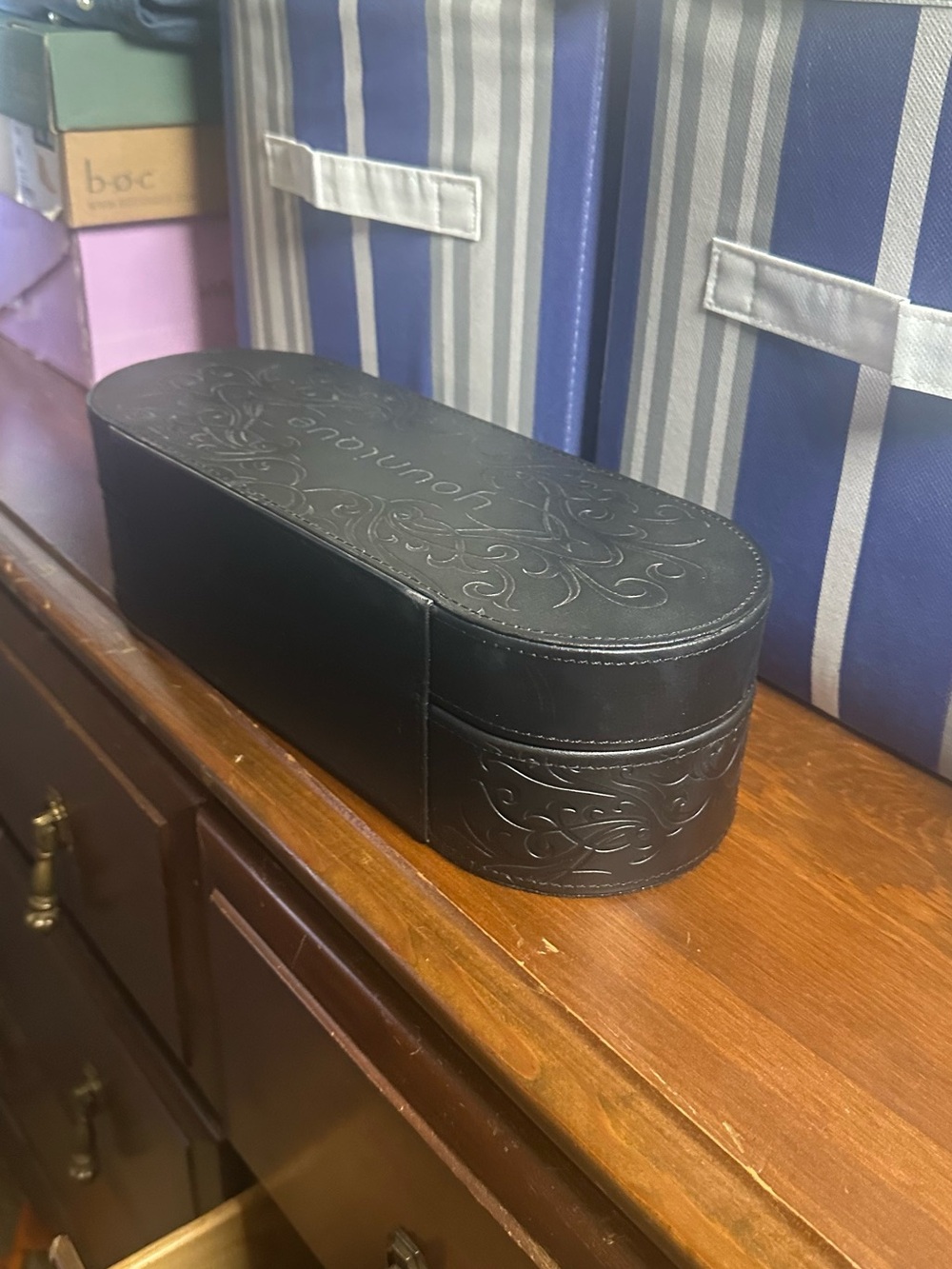 Leather Eyewear Case with Embossed Design - Black